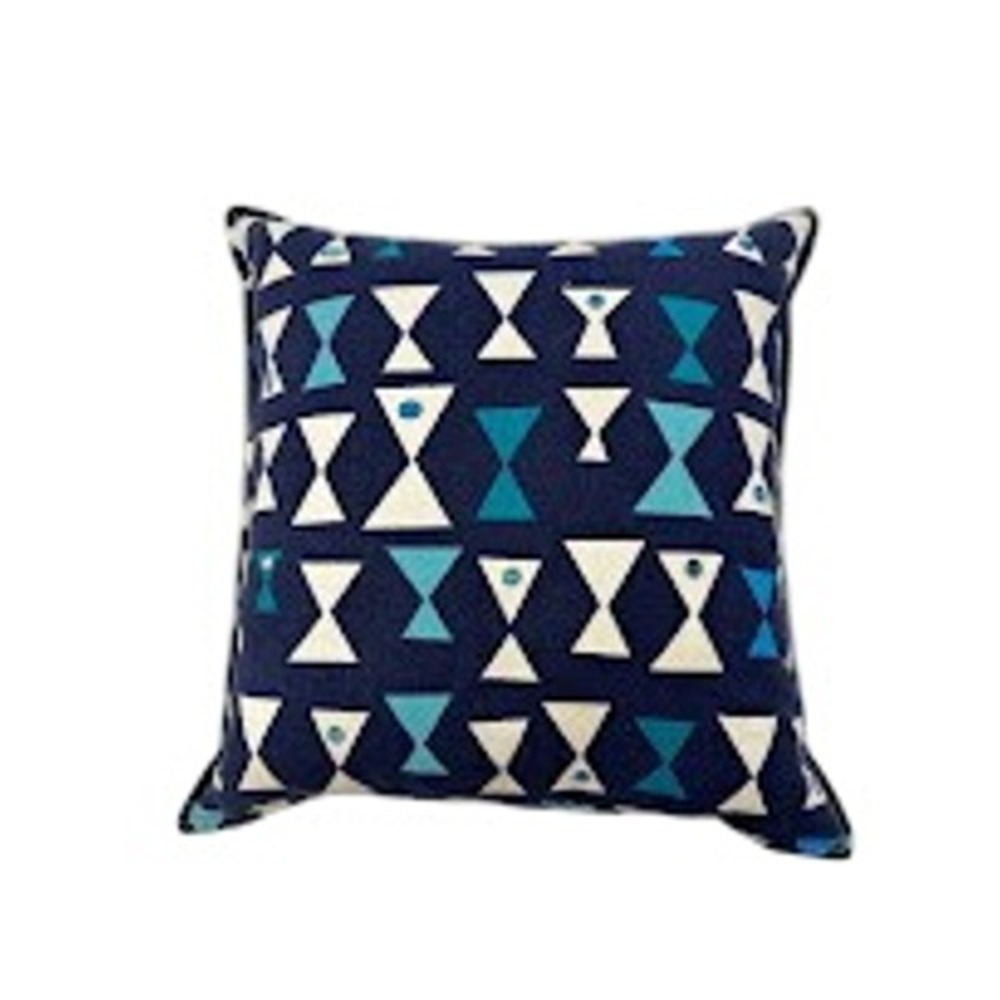 Jonathan Adler Navy Teal Geometric Hourglass Cotton Down Feather Pillow 18x18